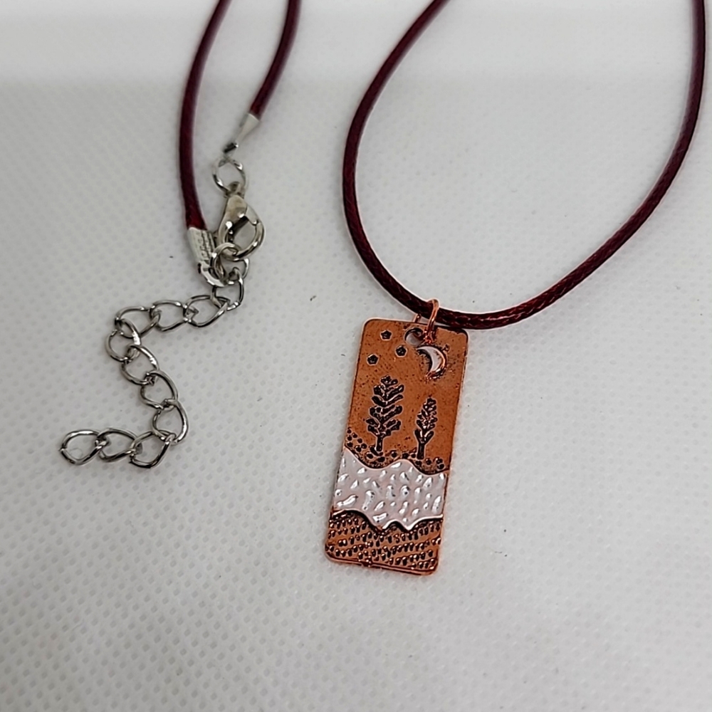 Bohemian Copper Square ⬛️ Moonlit Forest necklace NWT